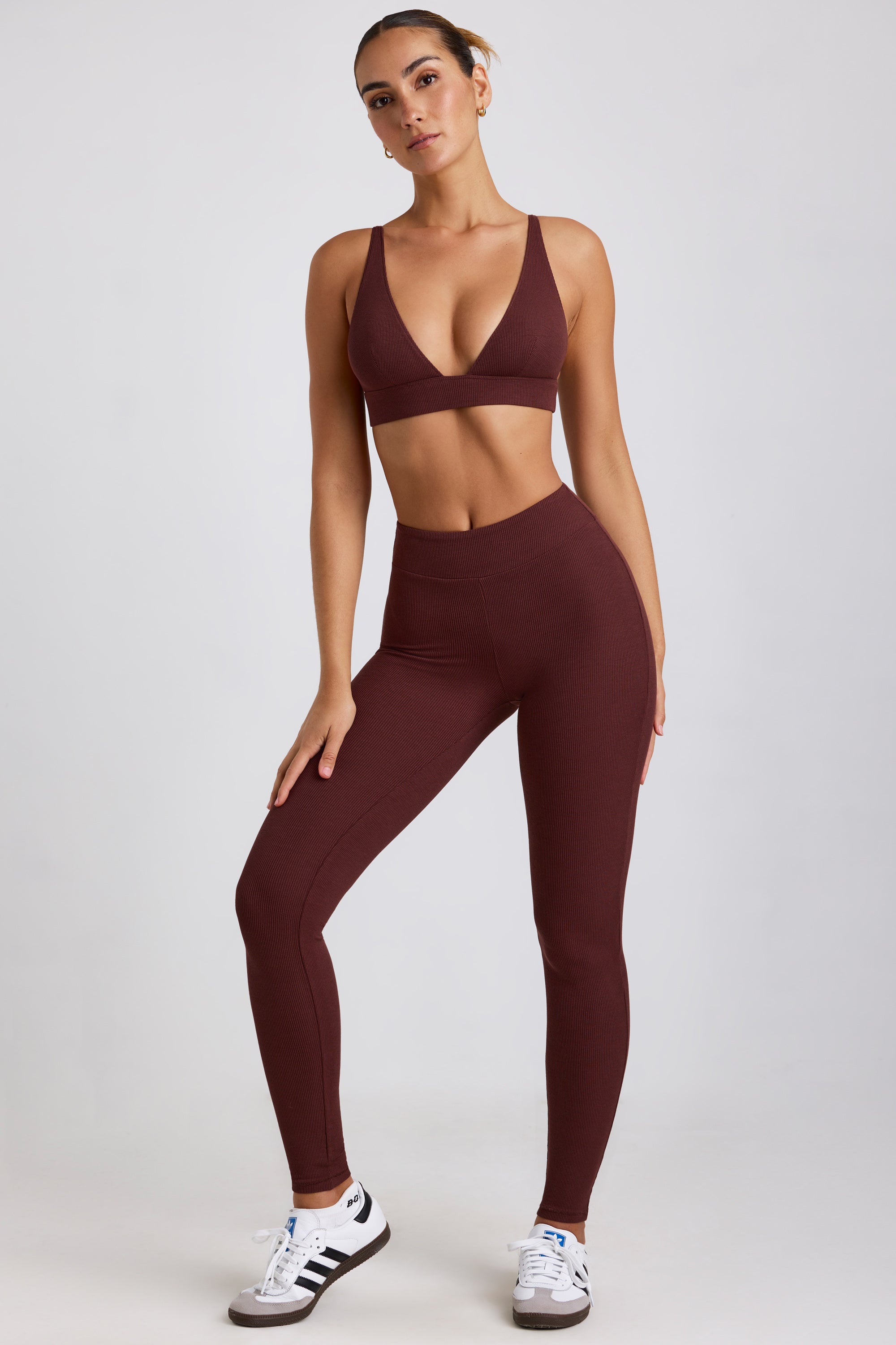 Petite Ribbed Modal High Waist Leggings in Espresso