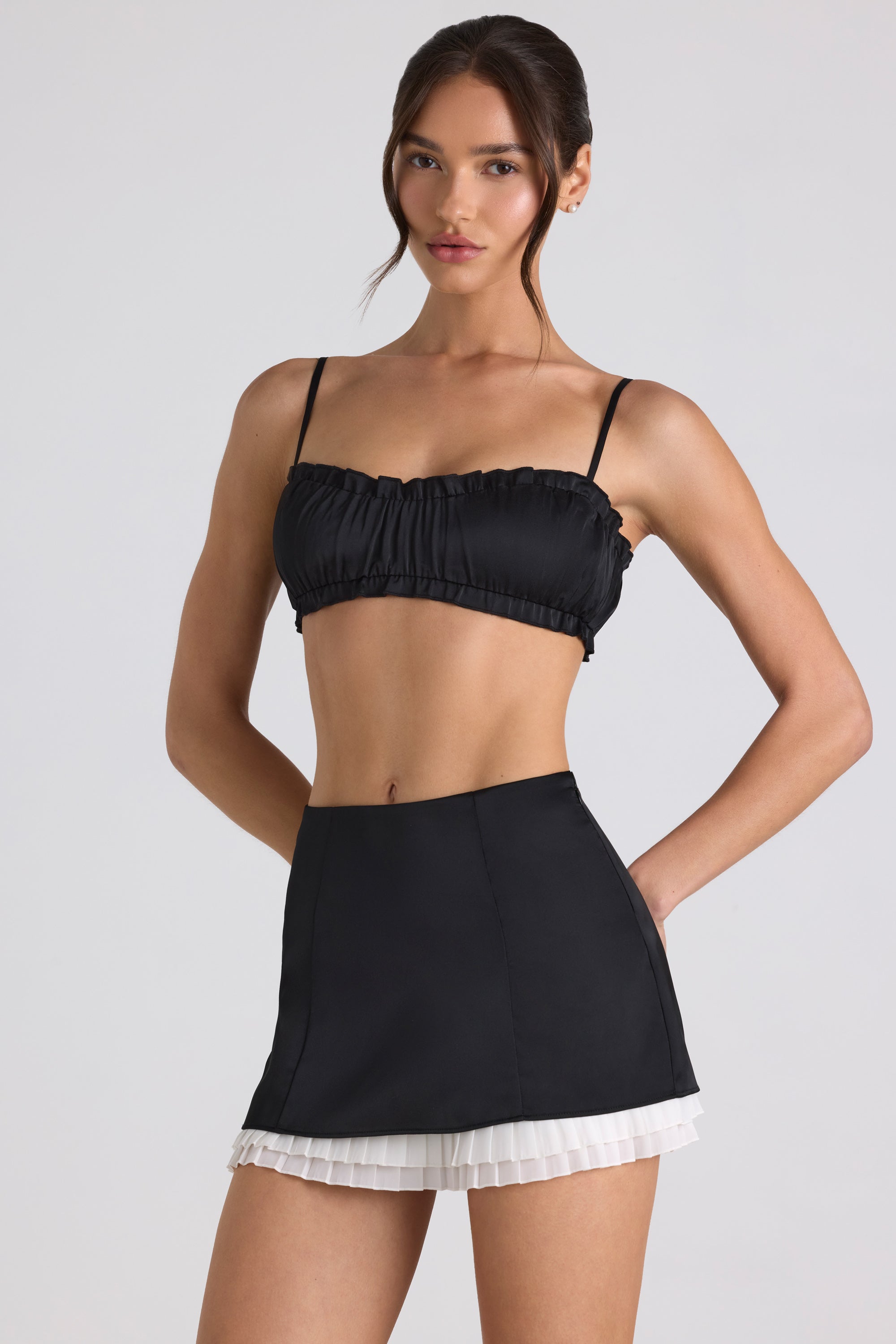 Layered Mid-Rise Mini Skirt in Black