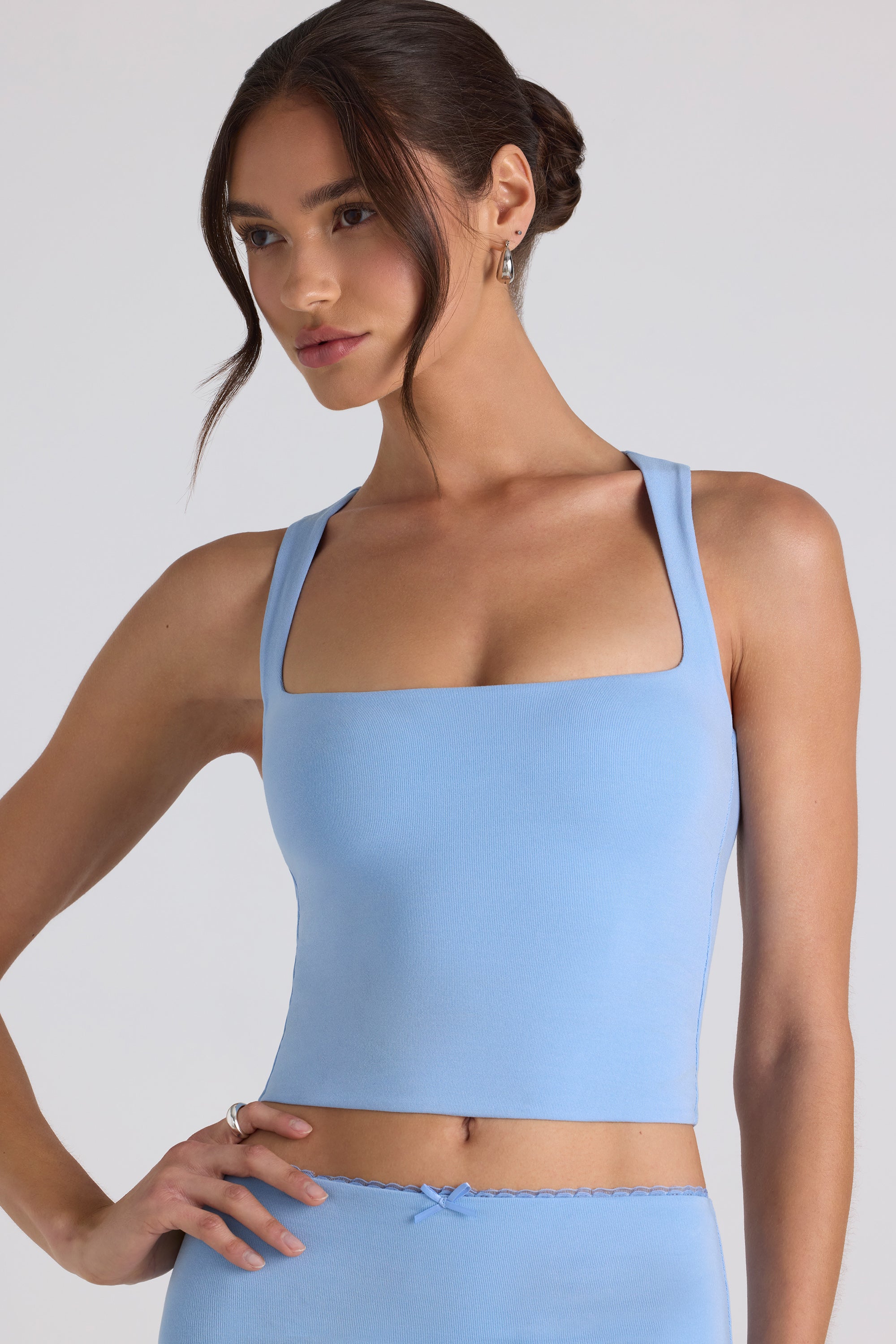 Modal Bow-Detail Crop Top in Sky Blue