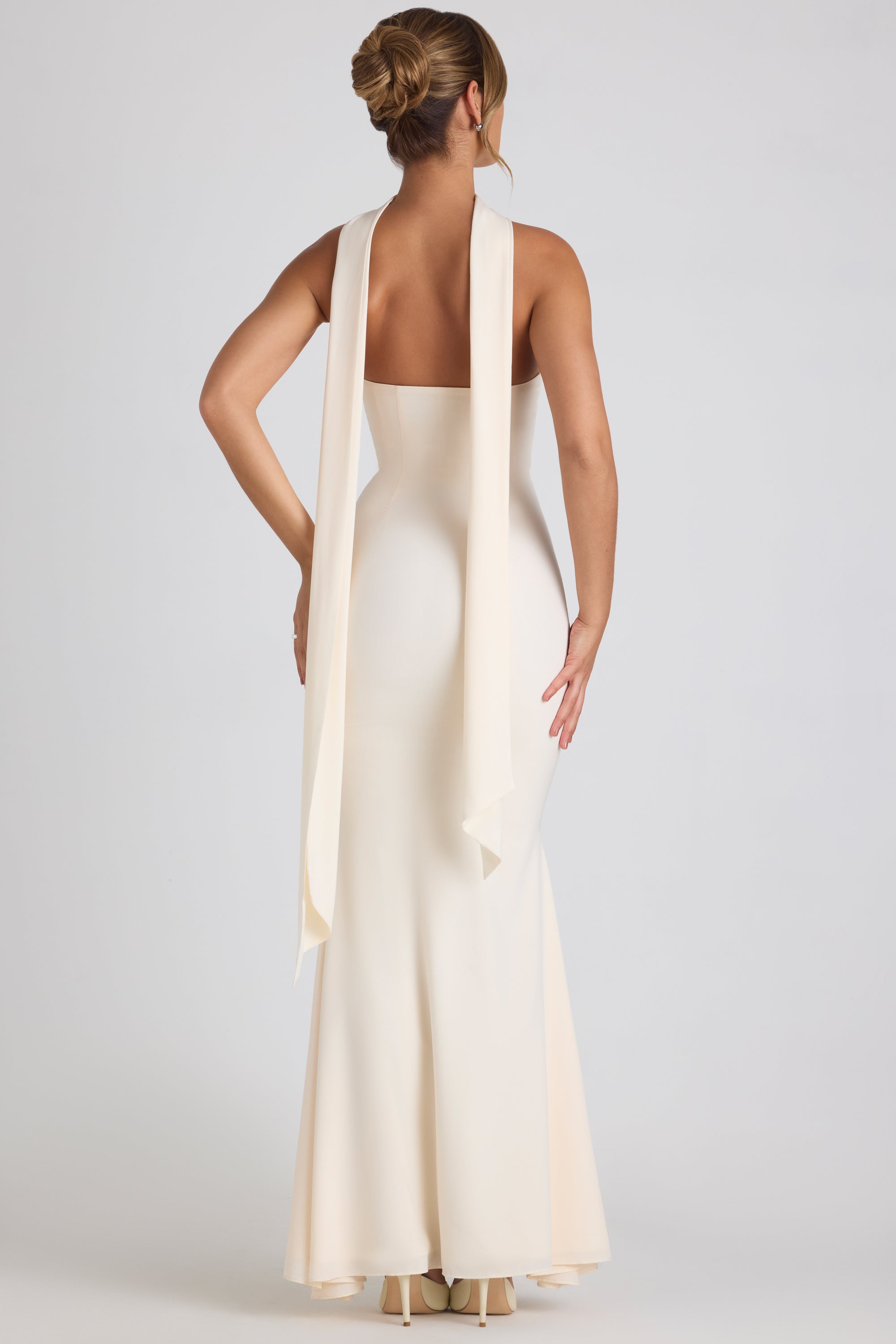 Scarf-Detail Strapless Gown in Ivory