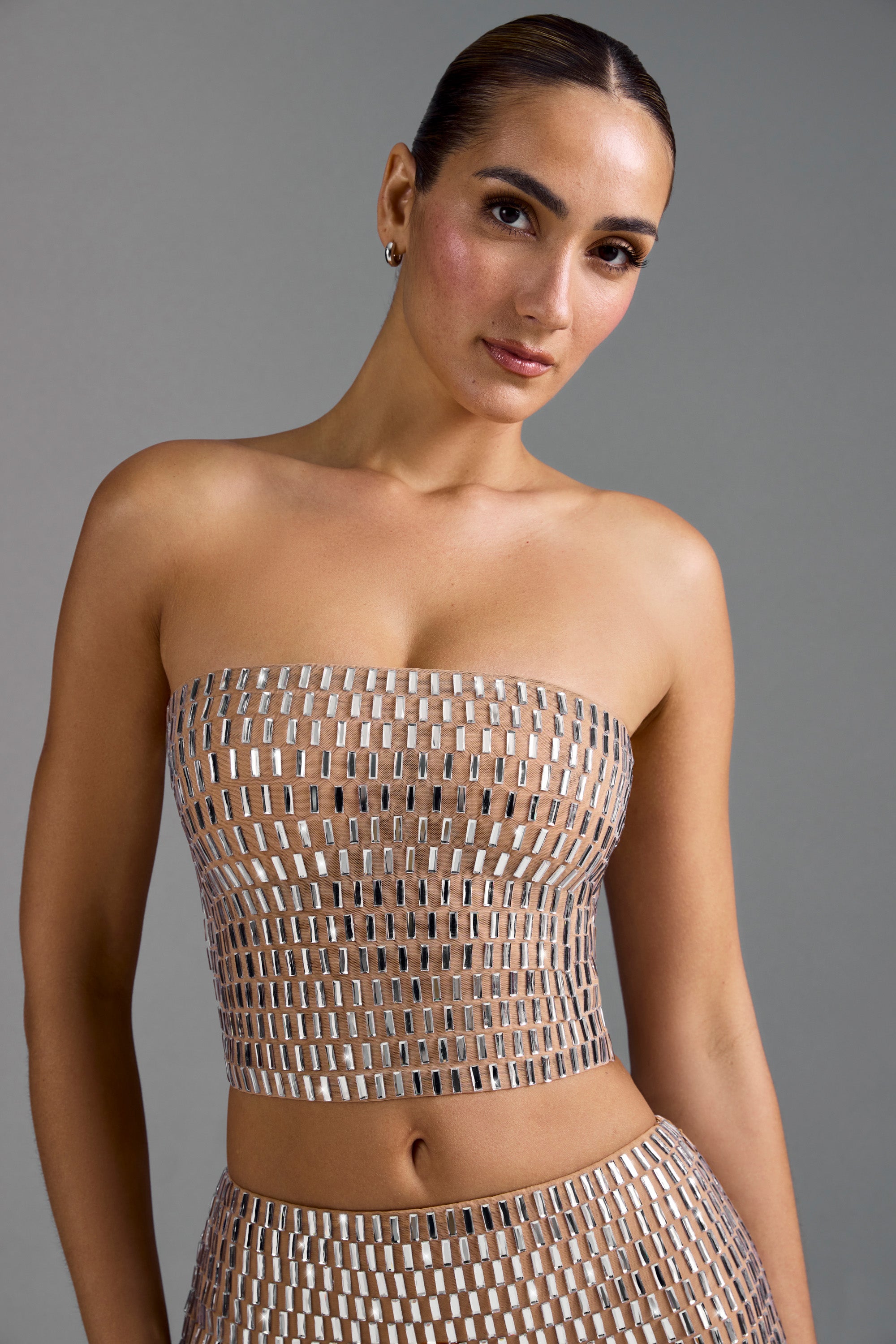 Embellished Bandeau Top in Almond